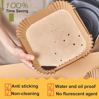 Large Air Fryer Disposable Paper Liners Square 9 Inch, 125 Pcs Parchment paper liner for 5-8QT Air fryer, Oil-proof, Water-proof, Parchment Baking Paper for Baking Roasting Microwave - Image 6