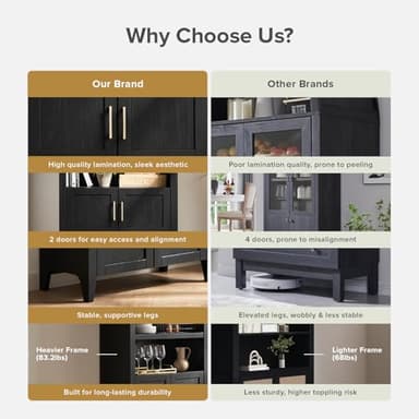 mopio Lauren 65.4" Short Arched Cabinet, 5-Tier Arched Bookcase with Doors and Shelves, Mini Arch Bookshelf with Storage, Wooden Storage Cabinet for Living Room and Kitchen Pantry (Black Accent) - Image 5