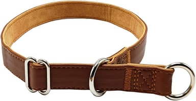 MayPaw Leather Slip Dog Collar, No-Choke Dog Collar with Slider Stopper No Pull Training Dog Collar for Small and Medium Large Dogs (5/8" Wide x 14" Long, Brown) - Image 2