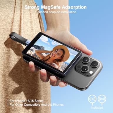 Vlog Selfie Monitor Screen, Magnetic Phone Vlog Selfie Monitor Screen 4K 60fps Bluetooth Remote, Back Camera Monitor for Vlog Live Stream TikTok, Compatible with iPhone & Android - Image 3