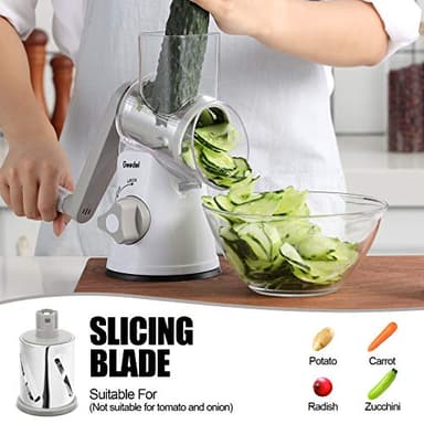 Geedel Rotary Cheese Grater, Kitchen Mandoline Vegetable Slicer with 3 Interchangeable Blades, Easy to Clean Rotary Grater Slicer for Fruit, Vegetables, Nuts - Image 3