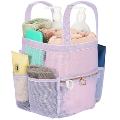 DV Lifestyle Mesh Shower Caddy Dorm, 7 Pockets & 1 with Zipper, Shower Tote with Padded Handles, Travel Portable, Shower Caddy College Room Essentials, Bathroom Shower Bag (Light Gray) - Image 1