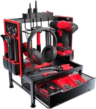 Amoowis Desktop Tool Organizer with Charging Station and Tool Bag for Power Tools & Repair Kits, Storage Rack with Holder, Fits RC Tools, Pliers, Tweezers, Small Parts, Workshop, Gifts foe Men - Image 3