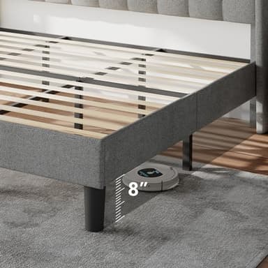 Feonase King Size Bed Frame with Charging Station, Upholstered Platform Bed with Wingback Storage Headboard, No Box Spring Needed, Noise-Free, Light Gray - Image 6
