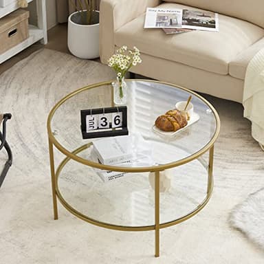 VINGLI Glass Coffee Table, 30" Round Champagne Gold Coffee Tables for Living Room,2-Tier Glass Top Coffee Table with Storage Clear Coffee Table,Simple & Modern Center Table Mesa de Centro para Sala - Image 10