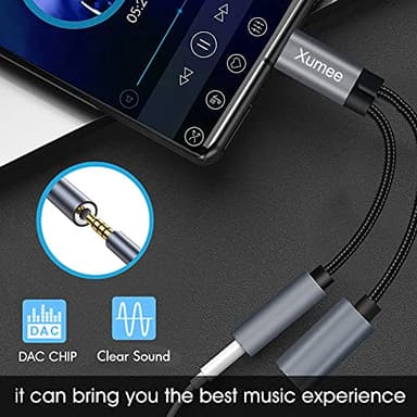 Xumee USB Type C to 3.5mm Headphone and Charger Adapter, 2-in-1 USB C to Aux Audio Jack Hi-Res DAC and Fast Charging Dongle Cable Compatible with iPhone 16/15 Pro Max,Galaxy S25 S24 Ultra (Grey) - Image 4