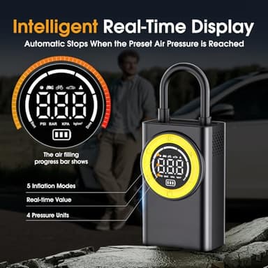 Tire Inflator Portable Air Compressor,150 PSI Cordless Air Pump for Car Tires with Digital Pressure Gauge & LED Light,5X Faster Portable Tire Inflator for Car,Motorcycle,Bike,Ball - Image 5