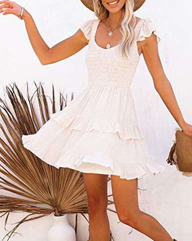 Women Casual Summer Dresses Boho Smocked Ruffle Sun Beach Babydoll Mini Dress Layered Flowy Swing Dress - Image 4