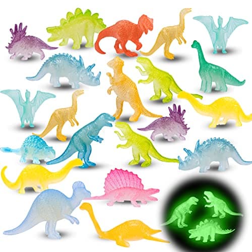 48Pcs Glow in Dark Mini Dinosaur Figures Birthday Party Favors Supplies Dino Cupcake Toppers Pinata Goodie Bags Stuffers Classroom Prizes Carnival Treasure Box Trinkets Bulk Toy Kids Goody Treat Gifts - Image 1