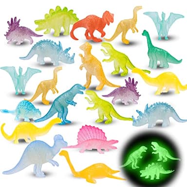 48Pcs Glow in Dark Mini Dinosaur Figures Birthday Party Favors Supplies Dino Cupcake Toppers Pinata Goodie Bags Stuffers Classroom Prizes Carnival Treasure Box Trinkets Bulk Toy Kids Goody Treat Gifts - Image 1