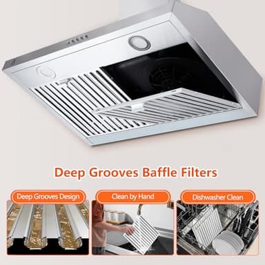 Range Hood 30 inch Wall Mount with 265 CFM,Ducted/Ductless Range Hood Stainless Steel with Touch Control 3 Speed Exhaust Fan, Adjustable Chimney & LED Light, Silver - Image 4