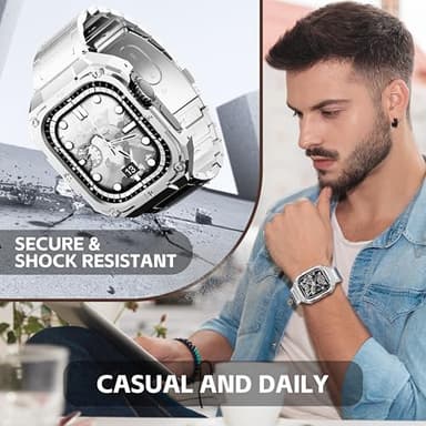 Stainless Steel Case with Band Compatiable for Apple Watch Band 44mm -Rugged Metal iWatch Bumper Cover and Strap for Men iWatch Bands Series 6 5 4,Silver - Image 5