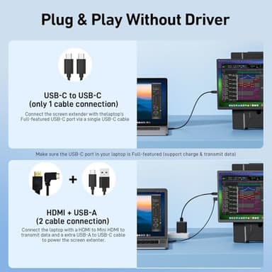 Laptop Screen Extender Monitor Portable - 16.1'' FHD 1200P Portable Screen for Laptops, 360° Rotating, Plug & Play, Detachable Stand, Height Adjustable Laptop Monitor Extender for Mac/Win/Phone/Tablet - Image 6