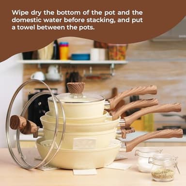 ZHANG XIAO QUAN SINCE 1628 Pots and Pans Sets Non Stick, PTFE/PFAS/PFOA Free Pots and Pans, 10Pcs Aluminium Non Toxic Cookware Set, Cream White Pots and Pans Set - Image 8