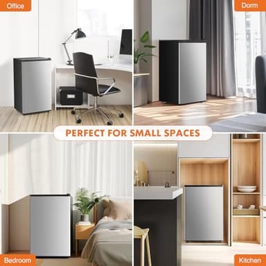 Sweetcrispy 3.2 Cu.Ft Mini Fridge with Freezer Small Refrigerator Single Door Adjustable Thermostat Energy-efficient Low Noise, Compact Fridge for Bedroom, Office, Dorm (Silver Door) - Image 7