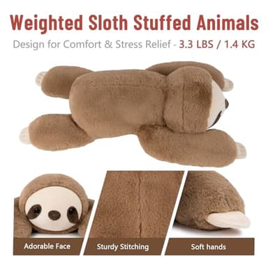 Niuniu Daddy 20" | 3.3 Pound Weighted Sloth Stuffed Animals for Adults & Kids & Baby, Large Brown Sloth Weighted Lap Animals Plush, Cute Weighted Stuffy Toy as Gift for Christmas Birthday Holidays - Image 5