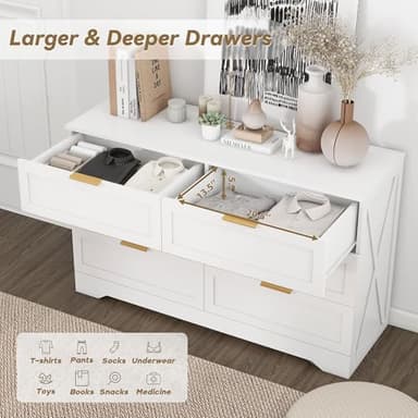 FTZxHKLX White 6 Drawer Dresser for Bedroom, Modern Dresser Chest of Drawer with Large Drawers & Rose Gold Handles, Wooden Dressers Drawer Storage Unit for Bedroom, Living Room, Closet - Image 4