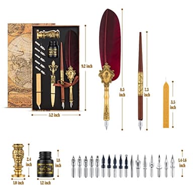 Hethrone Feather Pen and Ink Set - Quill Pens Calligraphy Pen Set Fountain Dip Pen - Image 5