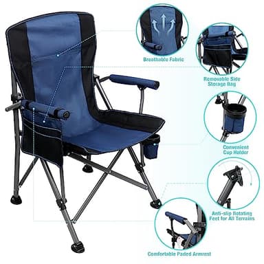 Camping Chair for Adults 2 Pack Heavy Duty Outdoor Patio Lawn Chairs Portable Support 350 LBS High Back Padded Oxford with Armrests, Storage Bag, Cup Holder, for Outside Fishing, Camping, 2PCS - Image 5