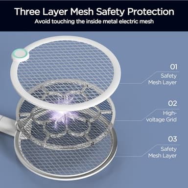 Foldable Electric Fly Swatter 3800V Bug Zapper Racket Rechargeable with UV Lights, Portable Handheld Cordless Mosquito Rackets to Kill Mosquitoes, Wasps, Gnats, Fruit Flies, Flies for Indoor Home - Image 5