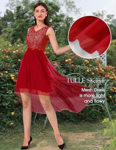 BeryLove Homecoming Dresses for Teens Sequin Dress Vintage A Line Wedding Formal Swing Tulle Dress Sleeveless Cocktail Midi Dress S003 Red 2XL - Image 5