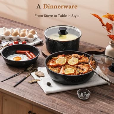 SODAY 15Pcs Pots and Pans Set Non Stick, Cookware Sets with Detachable Handle, Nonstick RV Kitchen Cooking Tools Removable Handles, Oven Safe, Induction Fast, Stackable Induction Cookware,Black - Image 7
