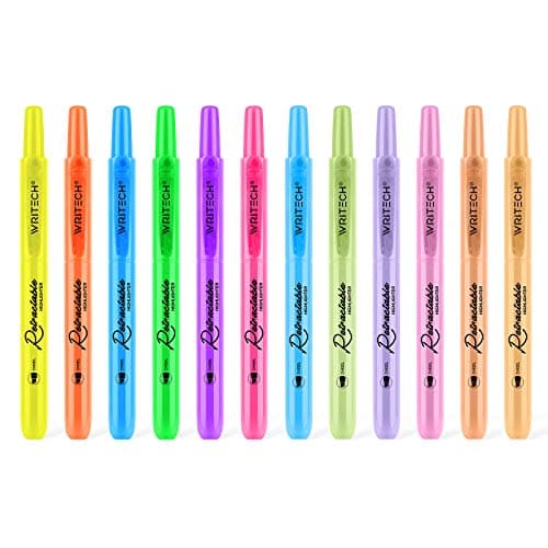 WRITECH Retractable Highlighters Assorted Colors: Chisel Tip Click Aesthetic Highlighter Marker Pens Pack Multi Colored Ink No Bleed Smear for Highlighting Journaling (12ct Neon+Pastel) - Image 1