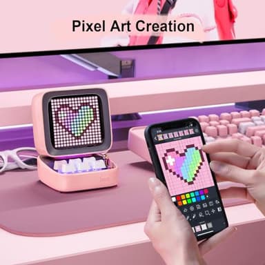 Divoom Ditoo Retro Pixel Art Game Bluetooth Speaker with 16X16 LED App Controlled Front Screen (Pink) - Image 3