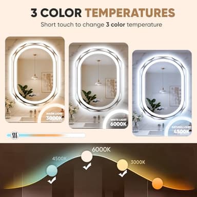 Homsion 24"X36" Oval LED Bathroom Mirror with Lights, Frameless Vanity LED Mirror for Bathroom with Beveled Edge, Backlit Anti-Fog, Dimmable, 3 Colors, Memory Function, Tempered Glass, Shatter-Proof - Image 4