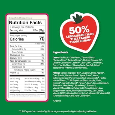 Yumi Organic Toddler Snacks Bars - Gluten-Free, No Added Sugar, 7+ Vegetables, Soft-Baked Crust, Yumi Bars Healthy Toddler Organic Snacks - School Safe and for Lunch Boxes, Strawberry & Rhubarb (30ct.) - Image 4