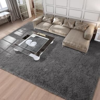Merelax Area Rugs 9x12 Living Room, Large Grey Bedroom Carpet, Big Shag Indoor Thick Soft Nursery Rug, Deep Gray Fluffy Carpets for Boy and Girls Room Dorm Home Decor Aesthetic - Image 6