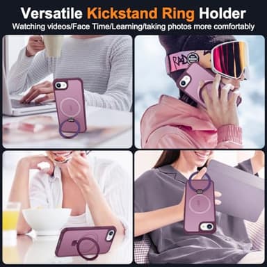SKYLMW Compatible with iPhone 16E Case with Invisible Magnetic O-Ring Stand Military-Grade Translucent Case for iPhone 16E 6.1" 2025 [Compatible with Mag-Safe][Great Grip Feeling], Wine Red - Image 5