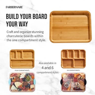 FARBERWARE Build-A-Board Bamboo Cutting Board with Built-in Compartments, Clear Locking Lid & Navy Handles, Ideal for Charcuterie, Snacks & Prep - Image 3