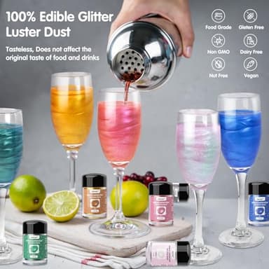 CRPTHE 6 Colors Luster Dust Edible Set, Edible Glitter for Cocktails, Food Grade Glitter Shimmer Sprinkle Powder for Drinks, Baking, Beverages, Cakes, Strawberries, Cookies, Fondant, Vegan(5g/Bottle) - Image 2