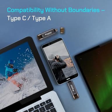 Transcend 256GB External SSD, Up to 1,050MB/s, Dual USB Flash Drive for iPhone&iPad&Mac, Windows&Android, Tablet&PC, Smart TV, USB 3.2 Gen 2 Thumb Drive Photo Stick, 2-in-1 Type C &Type A Memory Stick - Image 4