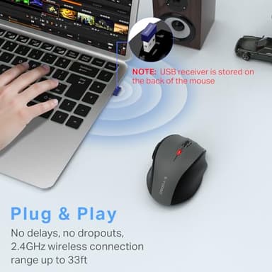 E-YOOSO Wireless Mouse for Laptop, Portable Optical Computer Mouse, 6 Buttons, Cordless 2.4GHz with USB Receiver, 5-Level 4800 DPI, 18 Months Battery Life for PC Chromebook Windows Mac - Image 6
