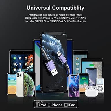 2Pack 10ft iPhone Charger Cable, [ Apple MFi Certified ] Long Lightning Cable 10 Foot, High Fast 10 Feet Apple Charging Cable Cord for Apple iPhone 14/14 Pro Max/13 Mini/12/11/XS/XR/8/7Plus/6s/5s iPad - Image 7