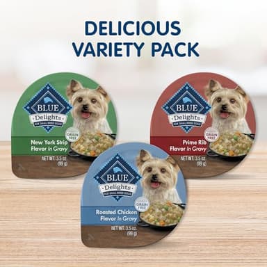 Blue Buffalo Delights Natural Adult Small Breed Wet Dog Food Cups, In Gravy, Chicken, Prime Rib and NY Strip 3.5-oz (24 Pack- 8 of Each Flavor) - Image 2