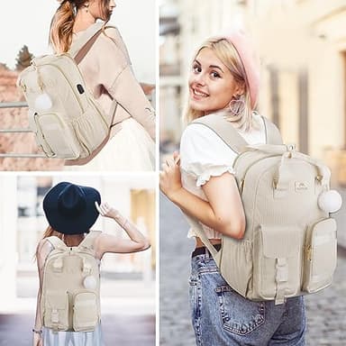 MATEIN School Backpack for Girls, 15.6 Inch Cute College Backpack Corduroy Computer Bookbag with USB Charging Port, TSA Lightweight Kawaii Travel Laptop Backpack Aesthetic for Teens Students, Beige - Image 7