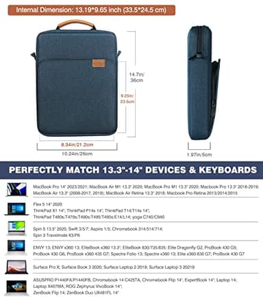 MoKo 13.3-14 Inch Laptop Sleeve Bag Fits Macbook Pro 13" M2 2022/Pro M1 Pro/M1 Max 14.2 2021, Macbook Air 13.6" M2 2022, Tab S8 Ultra 14.6", Handle Carrying Case with Shoulder Strap, Indigo - Image 2