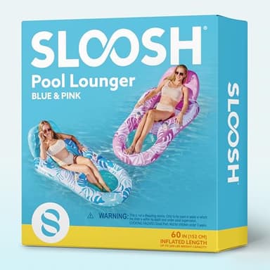 SLOOSH 2 Packs Inflatable Pool Floats Lounger Adult, Pool Float Lounge Raft Floaties Water Floating Recliner Chair with Cup Holders Foot Rest Swimming Floaty (Blue, Pink) - Image 7