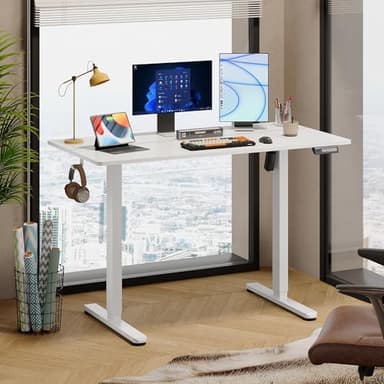 DEVAISE 48 Inch Electric Standing Desk, 3 Adjustable Height Stand up Desk for Home Office, Ergonomic Sit to Stand Desk with LED Touchscreen，Headphone Hook, 3 Memory Preset Computer Desk (White) - Image 2