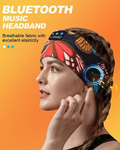 LC-dolida Sleep Headphones Headband Bluetooth 5.4, Sports Headband Earphones Wireless with Speaker Microphone USB C for Women Sleeping Gift Workout Jogging Yoga Insomnia Travel Meditation, Butterfly - Image 3