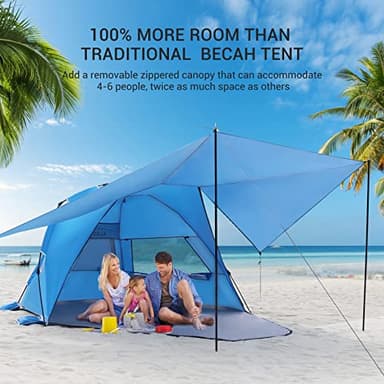 Elegear Beach Tent with 360° Removable Canopy, 4-6 Person Pop Up Sun Shade Shelter, UPF 50+ Automated Installation Double Silver Coating Portable Lightweight Beach Cabana for Beach/Camping/Outdoor - Image 2
