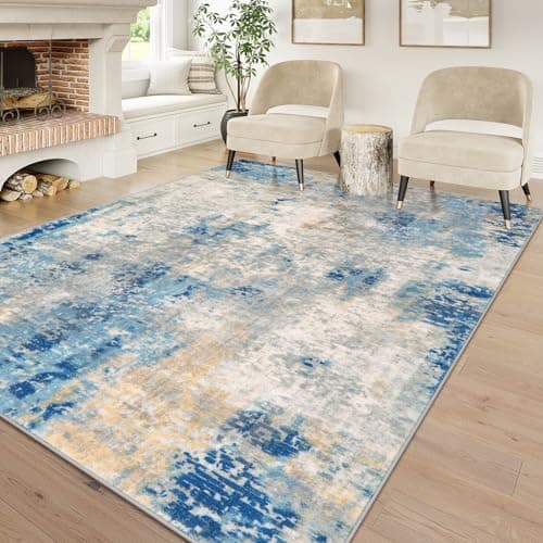 Lahome Modern Abstract 6x9 Area Rugs for Living Room, Washable Accent Bedroom Rug Low Pile Stain Resistant, Blue Soft Indoor Contemporary Carpet for Dining Room Table Apartment - Image 1