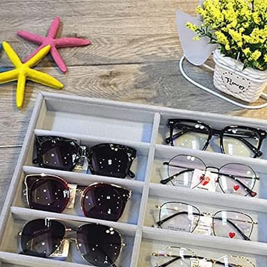STYLIFING Sunglasses Organizer Tray, 8 Grids Eyeglasses Watch Holder Display Storage Case for Women Men - Gray - Image 8