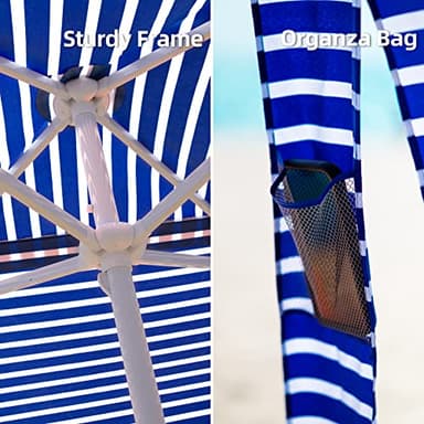 AMMSUN Beach Cabana, 6.2'×6.2' Beach Canopy, Easy Set up and Take Down, Cabana Tent with Sand Pockets, Instant Sun Shade with Side Wall, Siesta Stripe - Image 4