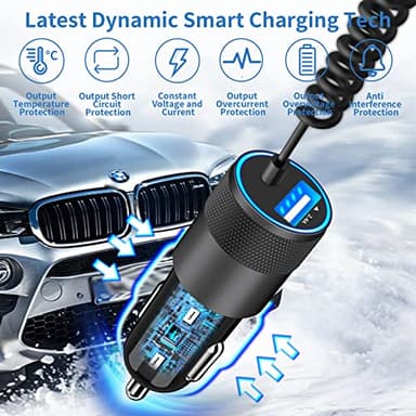 【MFi Certified】iPhone Car Charger Fast Charging, Caiinei 4.8A USB Car Charger Fast Charging Cigarette Lighter Adapter with 6FT Coiled Lightning Cable for iPhone 14 13 12 11 Pro XS Max Mini XR X 8 iPad - Image 6