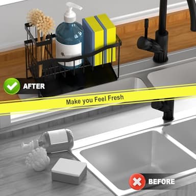 Fssvcd Maifan Sink Caddy Sponge Holder for Kitchen with Brush Holder and Stainless Steel Self Drain Tray, Rustproof Kitchen Sink Organizer for Sponge, Soap Dispenser Storage Accessories - Image 6