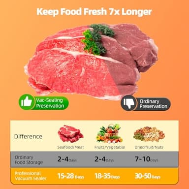 Food Storage Vacuum Sealer Machine, 75KPA Strong Suction, Dry/Wet Modes, 20 Vacuum Seal Bags for Food, Digital Countdown Timer, Compact Lightweight, Ideal for Home Kitchen Use - Image 7